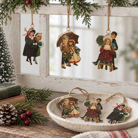 Children at Christmas Metal Ornaments Set of 6
