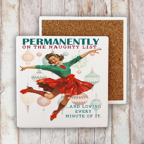 Christmas Funny Naughty List Stone Coaster-Lange General Store