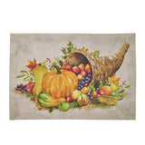 Cornucopia Fall Placemats Set of 4 with a cornucopia filled with fruits and vegetables on a textured background