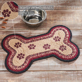 Correll Dog Bone Braided Rug Mat – Country Farmhouse Dog Feeding Mat – Burgundy, Black