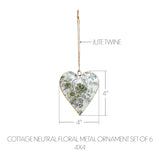 Cottage Neutral Floral Metal Ornament Set of 6