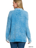 Cotton Waffle Acid Wash Oversized Shacket - Blue-Lange General Store