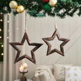 Dark Wooden Star Ornament Set of 2-Lange General Store