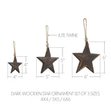 Dark Wooden Star Ornament Set of 3-Lange General Store