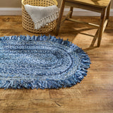 Denim Fringe Braided Rug-Lange General Store