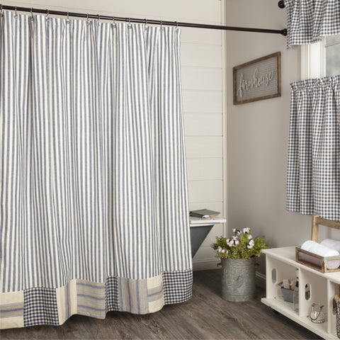 Denim Market Block Border Shower Curtain-Lange General Store