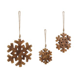Distressed Dark Wooden Snowflake Ornament Set of 3-Lange General Store