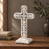 Distressed White Ornate Wooden Cross