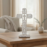 Distressed White Ornate Wooden Cross-Lange General Store