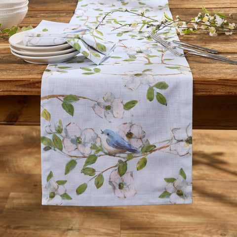 Dogwoods And Blue Birds Table Runner 54"-Lange General Store