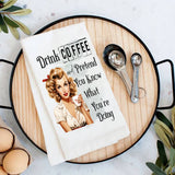 Drink Coffee Retro Housewife Funny Flour Sack Towel-Lange General Store