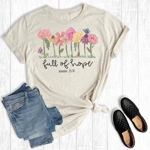Faith Floral Full Of Hope T-Shirt - Cream-Lange General Store