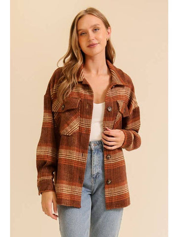 Fall Vibes Plaid Print Shacket - Brown-Lange General Store