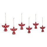 Falling Snow Red Angel Metal Ornament Set of 6-Lange General Store