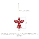 Falling Snow Red Angel Metal Ornament Set of 6-Lange General Store