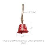 Falling Snow Red Bell Metal Ornament Set of 6-Lange General Store