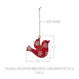 Falling Snow Red Bird Metal Ornament Set of 6-Lange General Store