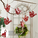 Falling Snow Red Bird Metal Ornament Set of 6-Lange General Store