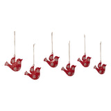 Falling Snow Red Bird Metal Ornament Set of 6-Lange General Store