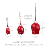 Falling Snowflake Red Metal Bell Set of 3-Lange General Store