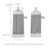 Farmstead Black Ticking Stripe Button Loop Tea Towel Set of 3-Lange General Store