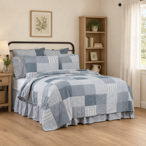 Farmstead Blue bedding with a refreshed bedroom setting