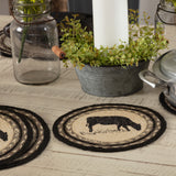 Farmstead Charcoal Cow Braided Trivet 8 inch Diameter Set of 3