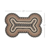 Farmstead Charcoal Dog Bone Braided Waterproof Rug Mat medium size diagram on white background showing 23 inch width by 15 inch height bone shape dimensions