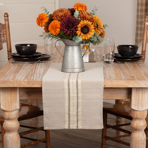 Farmstead Charcoal Grain Sack Stripe Table Runners