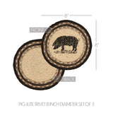 Farmstead Charcoal Pig Braided Trivet 8" Set of 3