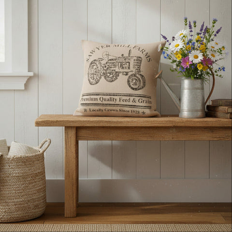 Farmstead Charcoal Tractor Pillow-Lange General Store