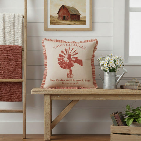 Farmstead Red Windmill Pillow-Lange General Store