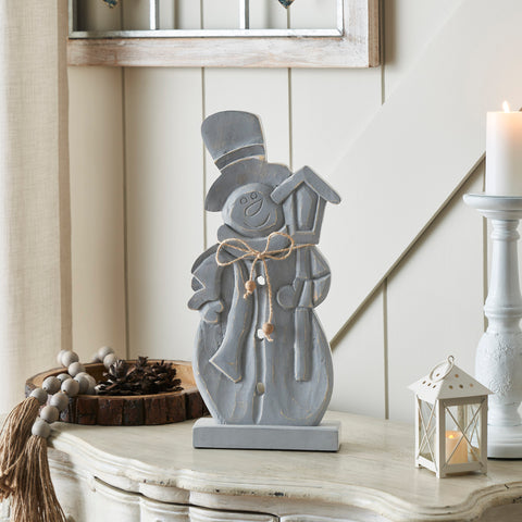 Festive Frosty Distressed Grey Wooden Snowman-Lange General Store