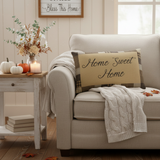 Home Sweet Home pillow styled with fall accents