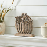 Floral Crown Carved Wooden Pumpkin-Lange General Store