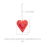 Floral Eyelet Heart Metal Ornament Set of 6-Lange General Store