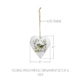 Floral Finch Metal Ornament Set of 6