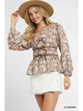Floral Smocked Peplum Blouse-Lange General Store