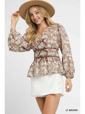 Floral Smocked Peplum Blouse-Lange General Store