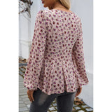 Floral Square Neck Long Sleeve Ruched Shirt-Lange General Store