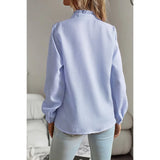 Frenchy Striped Print Ruffle Trim Button Front Shirt-Lange General Store