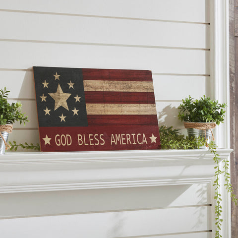 GOD BLESS AMERICA On Vintage American Flag Wall Sign-Lange General Store