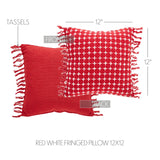 Galven Red and White Fringed Pillow 12x12-Lange General Store
