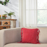 Galven Red and White Fringed Pillow 12x12-Lange General Store