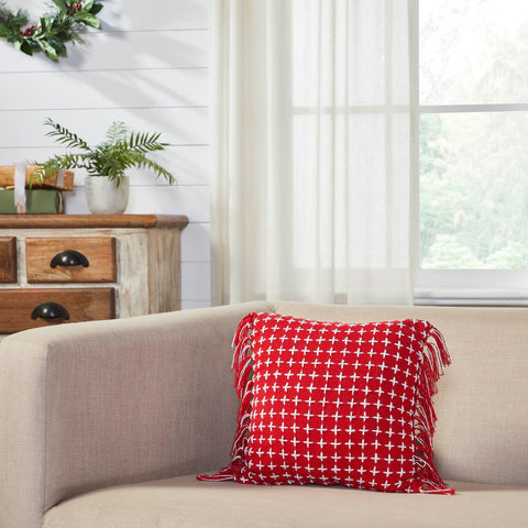 Galven Red and White Fringed Pillow 12x12-Lange General Store