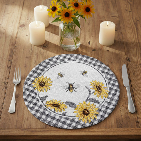 Gingham Bee & Flowers Braided Placemat-Lange General Store