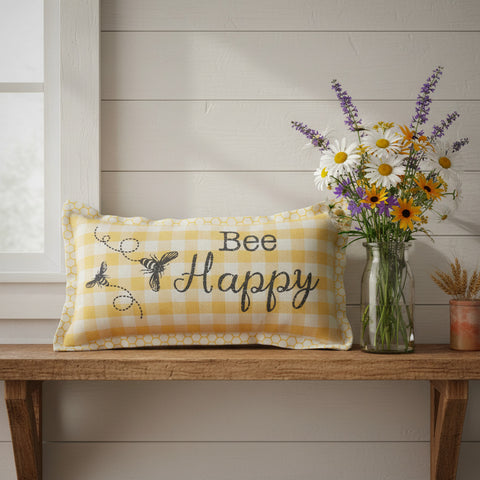 Golden Bees Bee Happy Pillow-Lange General Store