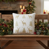 Golden Deer and Pine Embroidered Pillow-Lange General Store