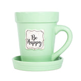 Green Flower Pot Mug - Be Happy-Lange General Store
