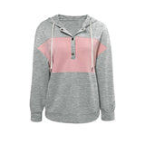 Grey Casual Long-Sleeved Colorblock Hooded Sweatshirt-Lange General Store
